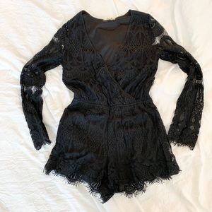 Black Lace LS Short Romper
